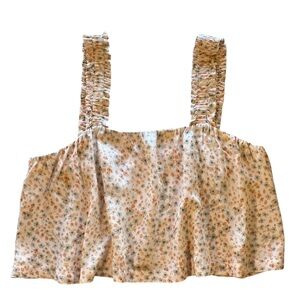 Monte - Peach Orange Floral Ruffles Buttons in Back. Size Small Great Condition!